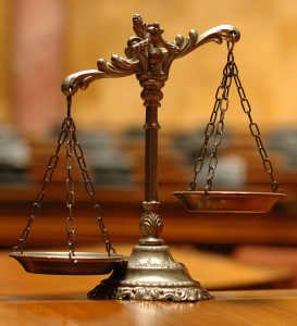 Decorative Scales of Justice in the Courtroom